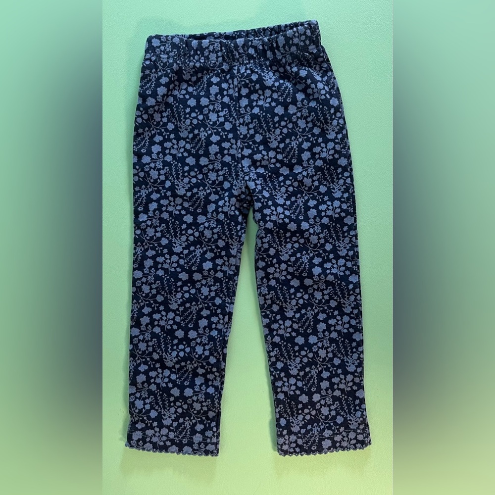 Baby Gear Navy & Light Blue Flowers Pants with Pink Owl on Back, Baby 6-9month